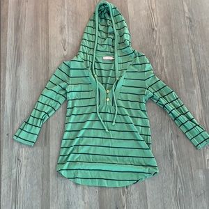 juicy couture striped hooded baseball t-shirt 3/4 sleeve, green/navy, small